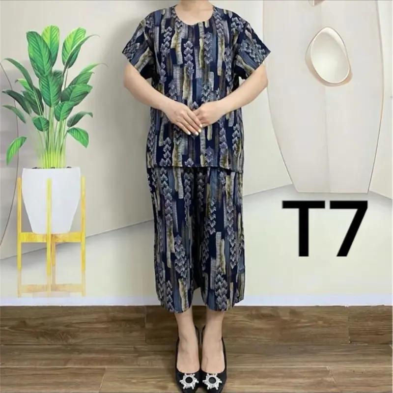 Bộ tôn lanh tặng mẹ mặc mùa hè,mát,mịn,có hoa,hoạ tiết,nữ Nhung Voi 6