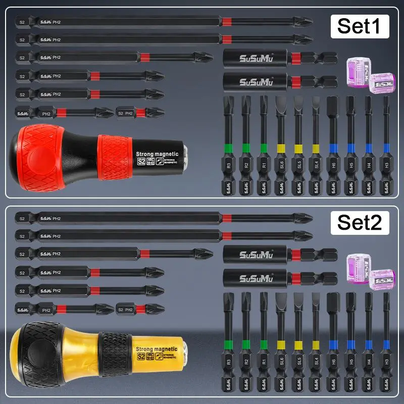 SuSuMu Impact Screwdriver Bit Set, Screwdriver Bit with Screwdriver Shank, Non-skidding Long Screwdriver Bit Set for Home Building Electronic Repair 2