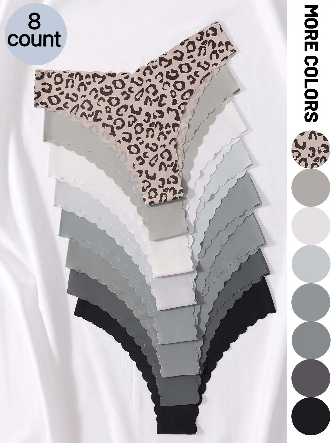 Women's Leopard Print & Plain Scallop Trim Panty, Soft Comfy Breathable Seamless Knicker for Daily Wear, Underwear for All Seasons, Women Underwear, Curvy Knickers