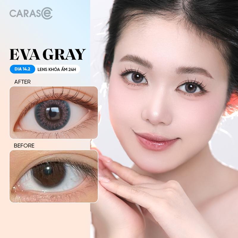 Kính áp tròng khoá ẩm 24H 1 Tháng CARASE Màu Xám Rêu Ánh Hồng, Lens Cận EVA GRAY (1 bên mắt)