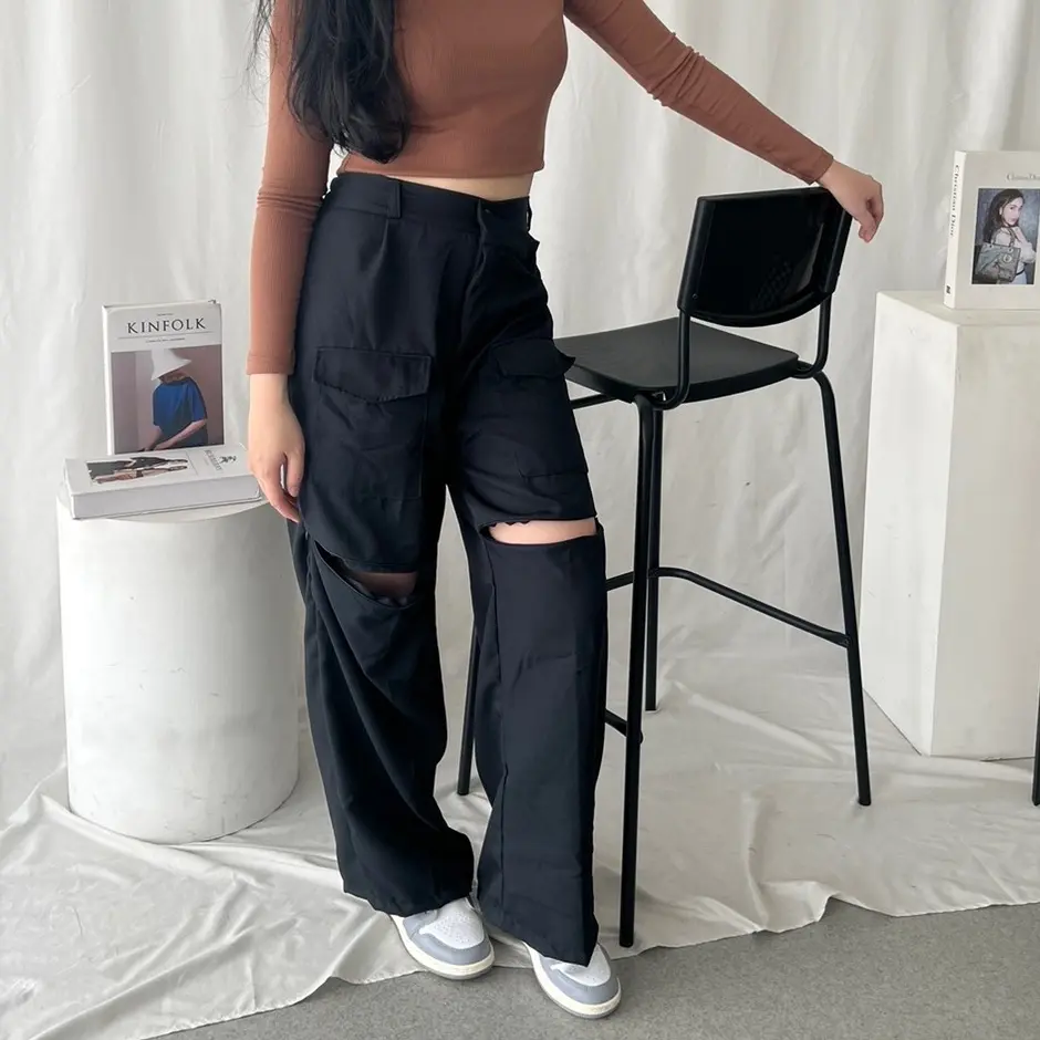 [ AUBREE ] Loly Zipper Cargo Pants / Celana Kargo Wanita Panjang Kulot