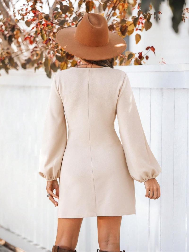 Product Introduction of Women's Solid Color Tie Waist Dress, Casual Long Sleeve Dress for Daily Wear, Ladies Clothes for All Seasons 2