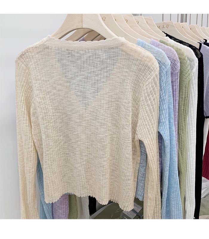 Product Introduction of Áo Cardigan Chống Nắng Dệt Kim, Trang Phục Mùa Hè Cho Nữ, Chất Liệu Lụa Lạnh Mỏng, Dài Tay, Màu Đen, Thích Hợp Mặc Bên Ngoài, Có Thể Mặc Với Áo Điều Hòa Không Khí Ngắn, Áo Sơ Mi, Women, Top, Voi 9