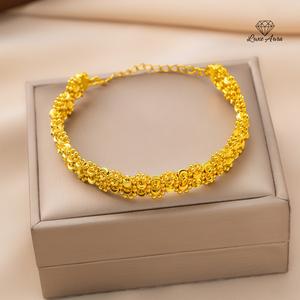 Gelang Manik Tembikai Berkilauan, Berkualiti Tinggi, Bersalut Emas dengan Emas 24K, Barang Kemas Manik, Gelang Versi Lebar Serba guna, Untuk Wanita, Mampu Milik dan Mewah