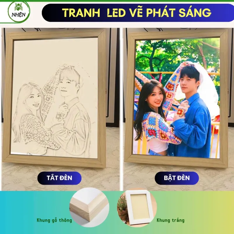 Tranh Led Gương Soi Phát Sáng Theo Yêu Cầu, tranh đèn LED treo tường decor làm quà tặng tình yêu, gương soi bật đèn phát sáng đèn ngủ thông minh 2