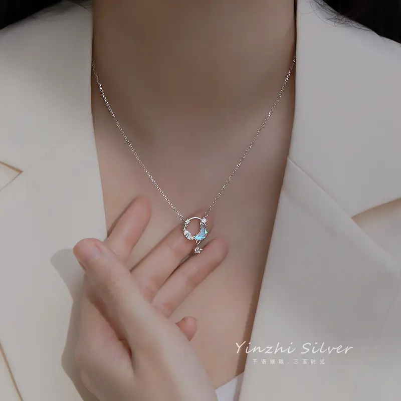 S925 Silver Star Moon Necklace 2023 New Popular Special-Interest Design Pendant Clavicle Chain Female High-Grade Light Luxury Accessories