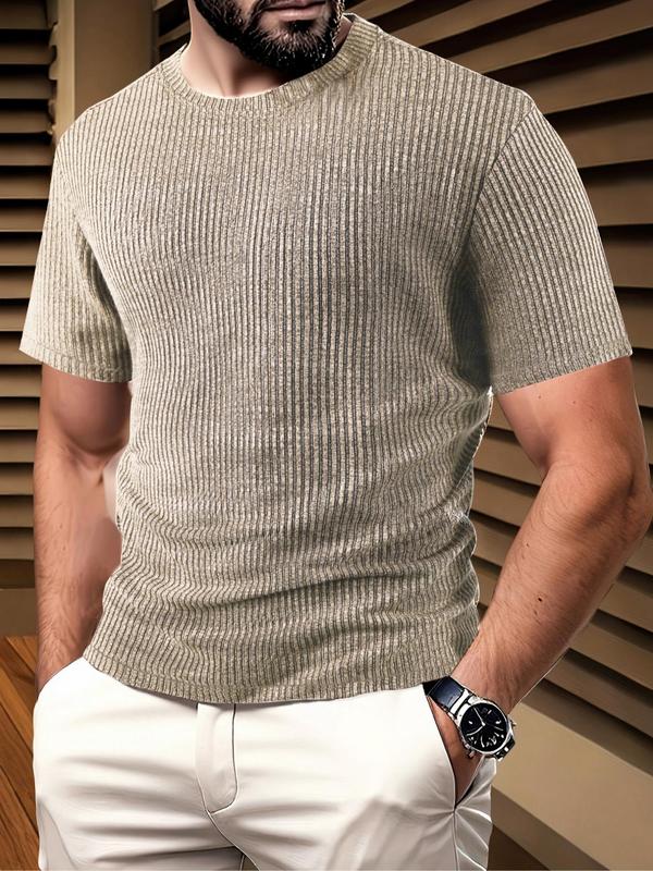 Men's Regular Fit Solid Tee, Casual Short Sleeve T-shirt for Summer, Fashion Men's Top for Daily Wear 0