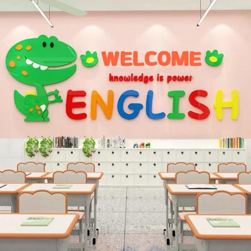 Tranh dán tường mica dán nổi english khủng long trang trí phòng ngủ, lớp học, trung tâm tiếng anh, khu vui chơi cho bé Decor