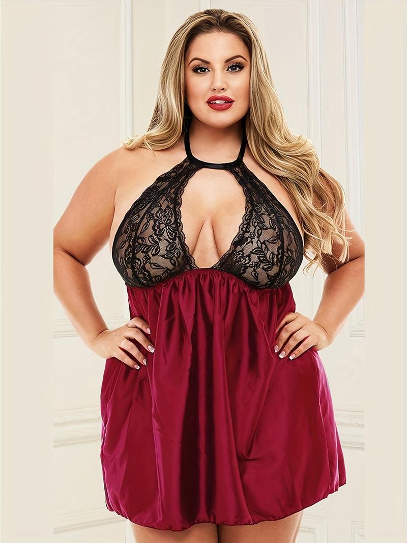 Product Introduction of 【Plus Size】 Solid Lace Nightdress, Sexy Elegant Comfy Breathable Nightgown for Women, Women's Sleepwear for All Seasons 6