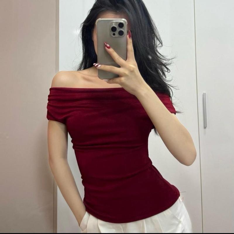 Áo Tiểu Thư ATT405- 2 lớp Trễ Vai Tay Ngắn Chất Thun Co Giãn Ôm Body Xinh Xắn-HNA09 BIGSIZE