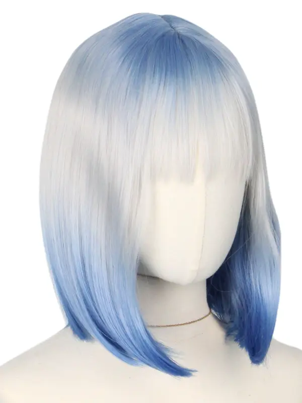14 Inch Blue & White Short Bob Wigs for Women, Gorgeous Fluffy Wigs with Bangs, Synthetic Full Machine Wigs for Party, Daily Use 3