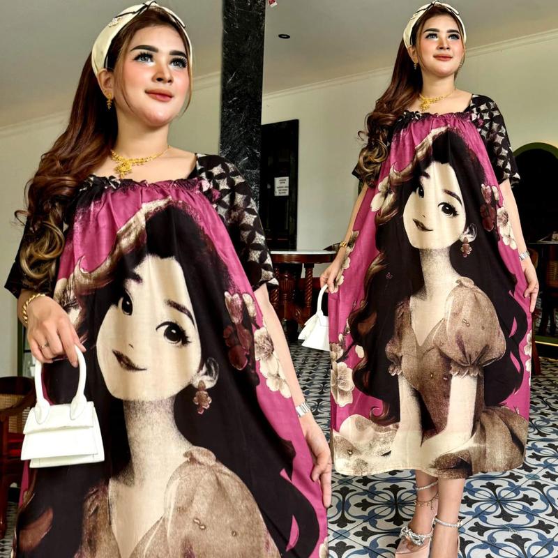 DASTER FUJI TERBARU 2024/DASTER FUJI KAMILA/DRESS IBU MUDA KEKINIAN/DASTER TERLARIS/DASTER JUMBO Rayon Motif Pendek Karet Busui 3