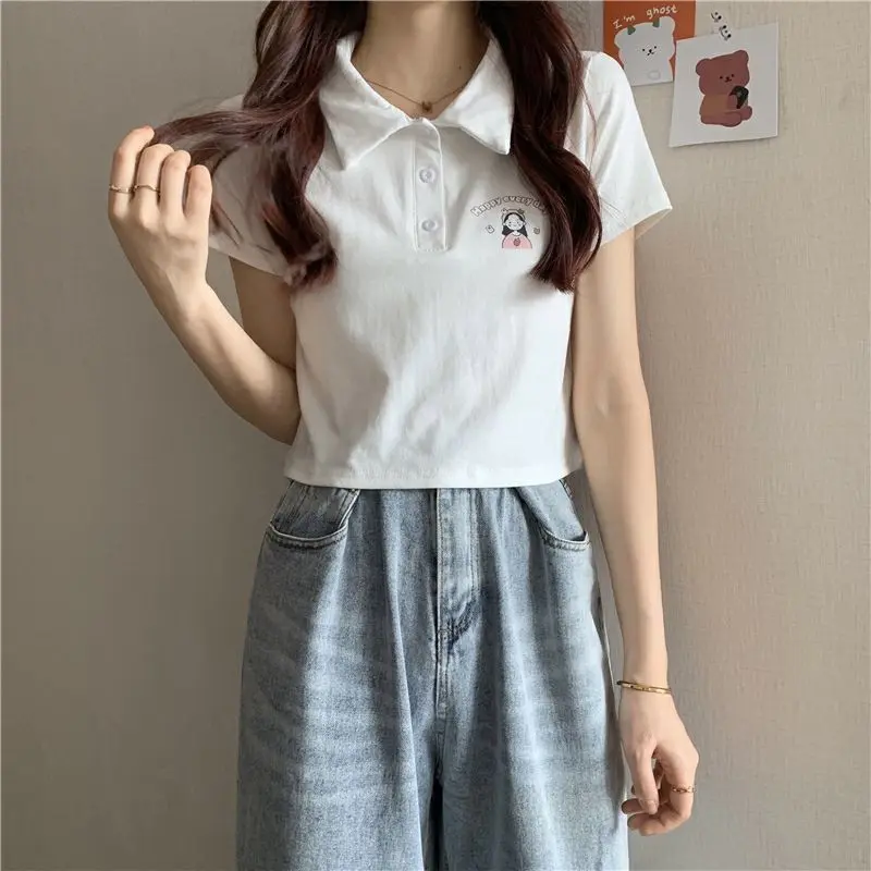 Áo Thun ngắn Tay Phong Cách Hàn Quốc, Ngọt Ngào Và Mùa Hè, Phong Cách Preppy Thiết Kế Cổ Polo, Kiểu Ngắn, Áo Nữ Top Women 6
