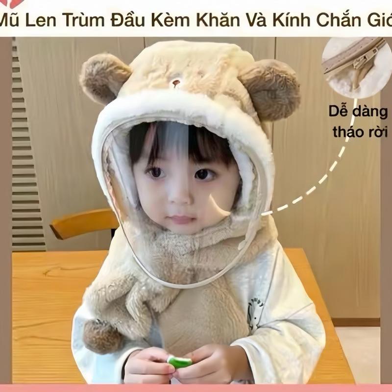 Mũ Len Trùm Đầu Có Kính Chắn Gió Tích Hợp Khăn Quàng Cổ Tiện Lợi Cho Bé Nón Len Lông Cừu Có Kính Bảo Vệ Khăn Trùm