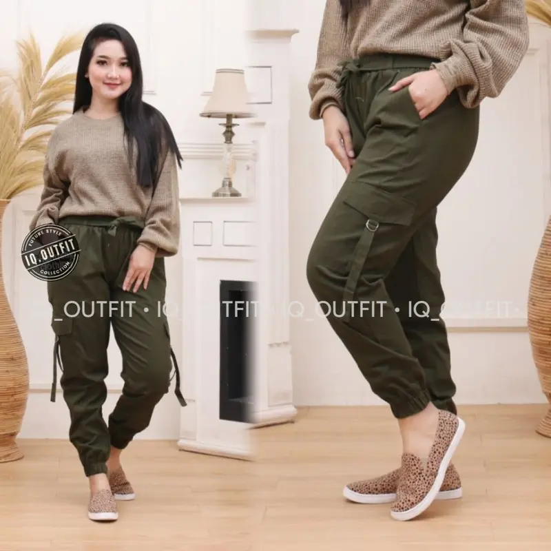 CELANA CARGO JOGGER WANITA BAHAN MELAR M-5L JUMBO 5