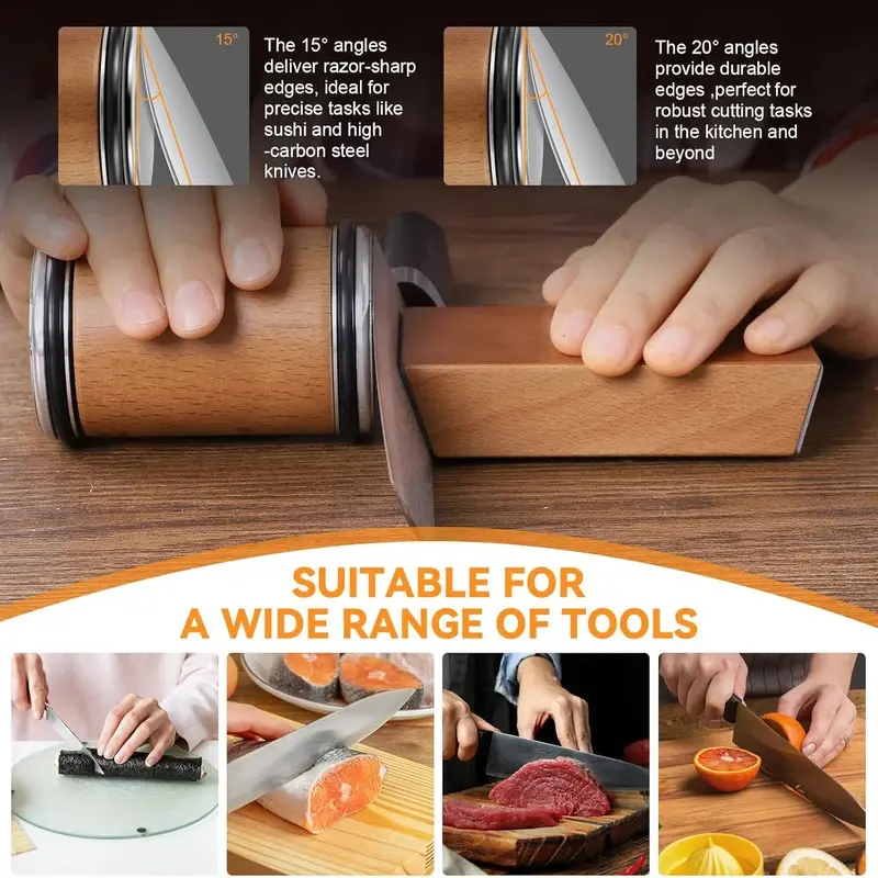 Rolling Knife Sharpener For Straight Edge Knife Sharpener Kit With 15/20 °   Degree Magnetic Angle For Kitchen Knives Whetstone Set