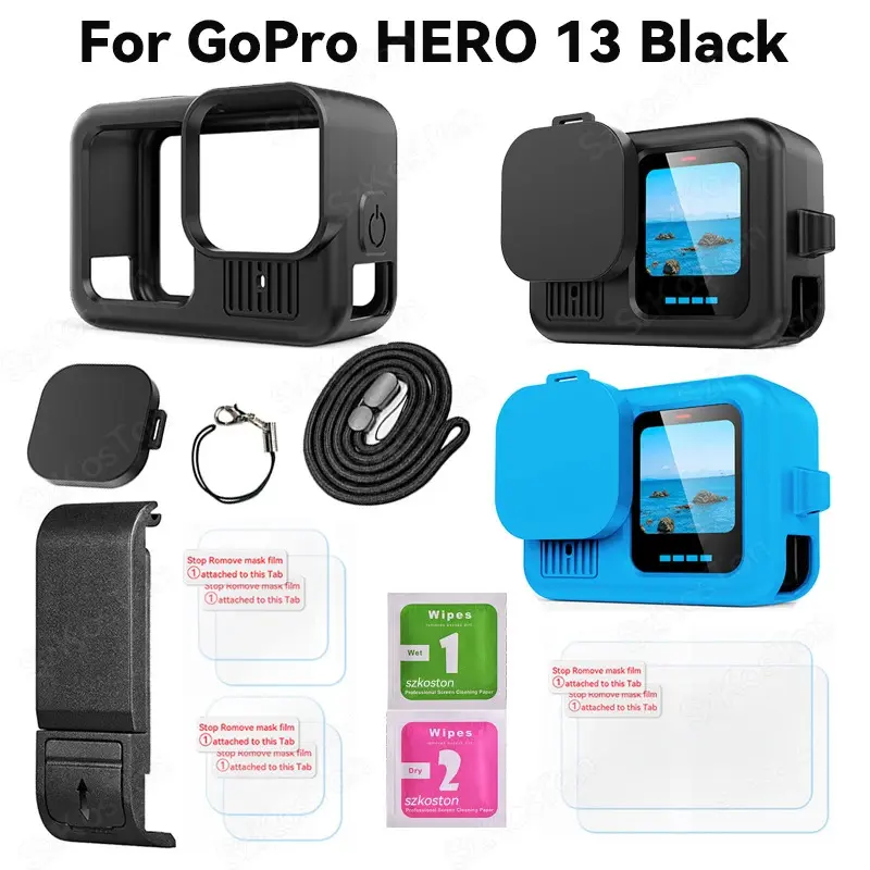 Protective Silicone Case for GoPro Hero 13 Black Tempered Glass Screen Protector Film Lens Cap Cover For Go Pro Accessory Camera Smartphone