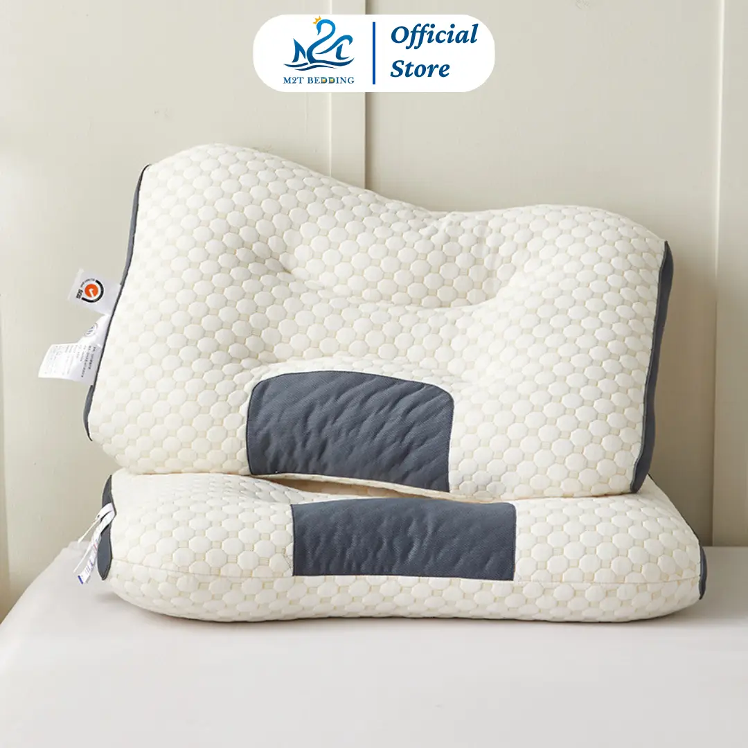 Gối Công Thái Học M2T Bedding Ruột Bông Gòn Tinh Khiết Thiết Kế Lượn Sóng Hỗ Trợ Tư Thế Ngủ Tránh Đau Mỏi Vai Gáy - 1 Chiếc