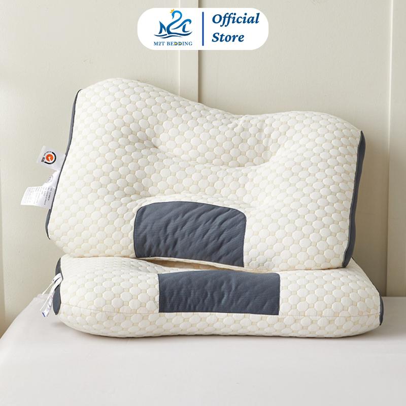 Gối công thái học M2T BEDDING ruột bông gòn tinh khiết thiết kế lượn sóng hỗ trợ tư thế ngủ tránh đau mỏi vai gáy - 1 chiếc