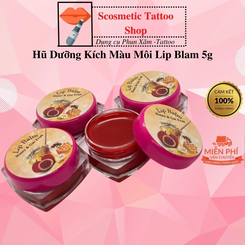 Dưỡng kích màu môi,Son dưỡng đỏ tươi từ gấc triết xuất từ thiên nhiên sau xăm-5g Cosmetic Làm Đẹp Da