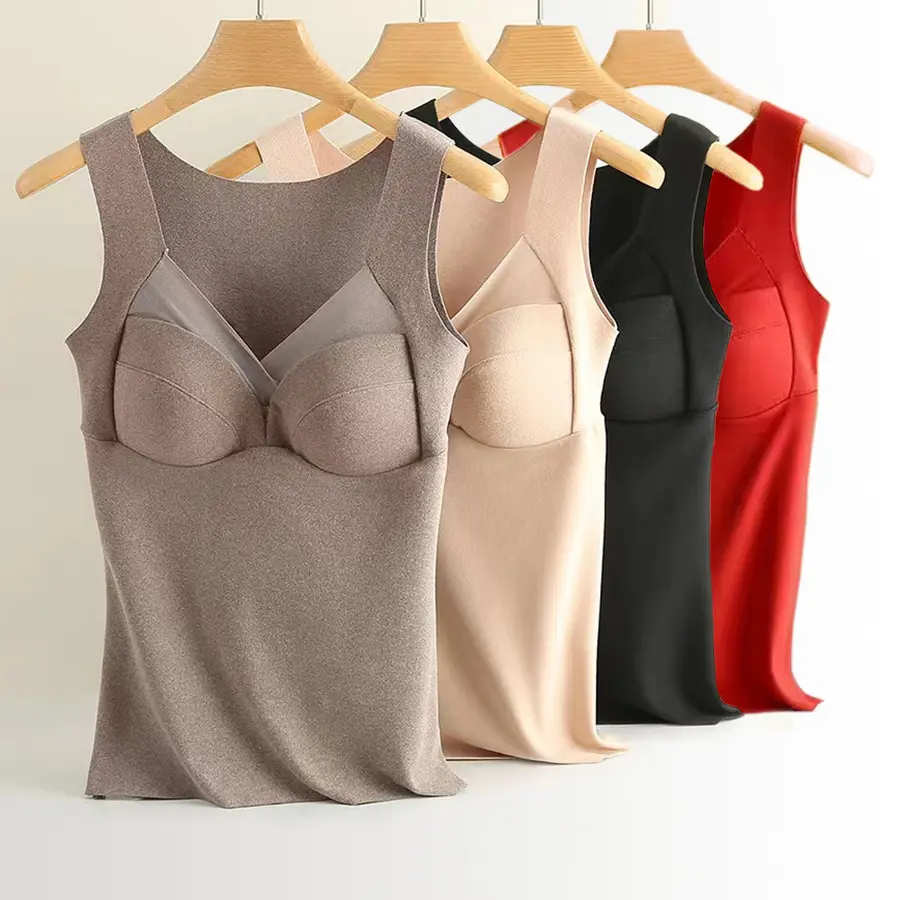 Thermal Vest Women's Autumn and Winter Fleece Vest Chest Pad One-Piece Seamless Dralon Thermal Underwear Women