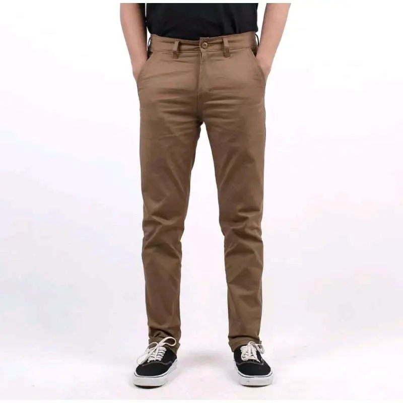 Celana Chinos Panjang Slim-Fitting Premium Abu Cream Hitam Moka Combed Slimfit Tebal Nyaman Katun Ankle Kain Pria Stretch Melar Casual Keren - Skinny 4