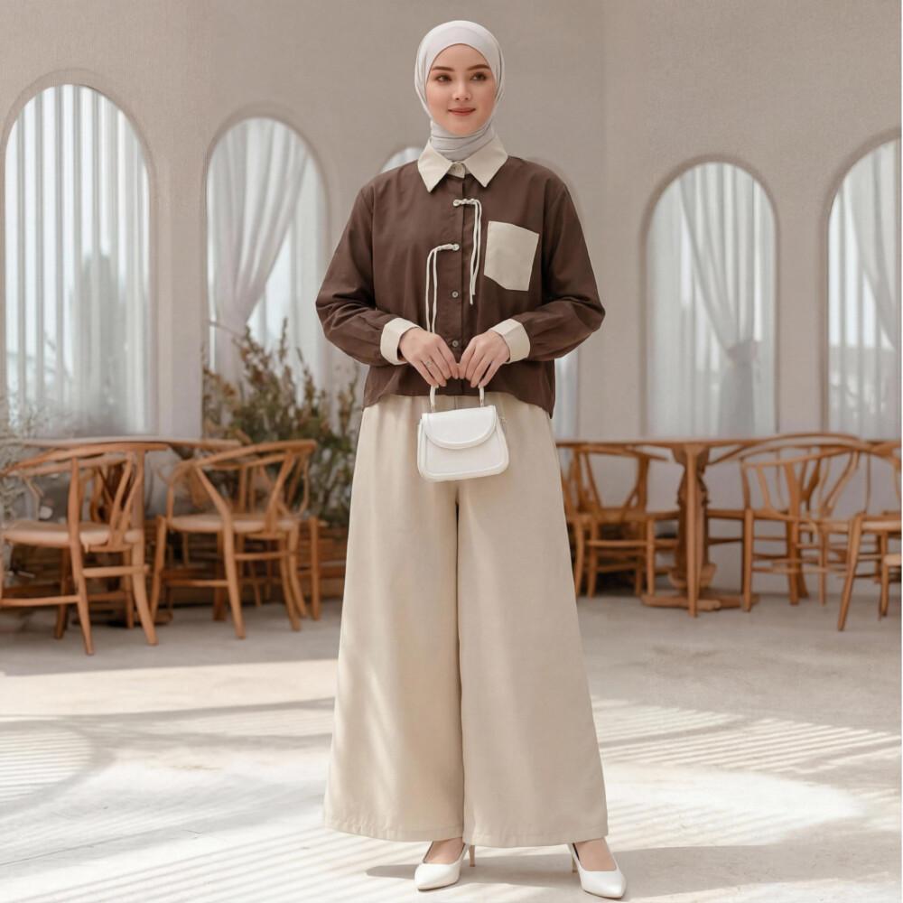 PO40 Asaya Set dua potong atasan + celana longgar warna-warni yang modis dan sederhana