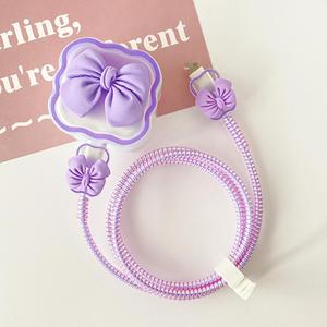 Charger Protective Cover, Beautiful Decoration of Gradient Butterfly Shape Tie, Data Cable Protective Cover Adapter Charging Clip Pink cables