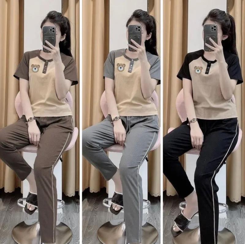 SET BỘ CỔ TRÒN THÊU HÌNH KÈM QUẦN ỐNG ÔM PHỐI TÚI 2 BÊN DÀNH CHO MỌI HOẠT ĐỘNG Nữ Women Áo Top Kem Thun Ong