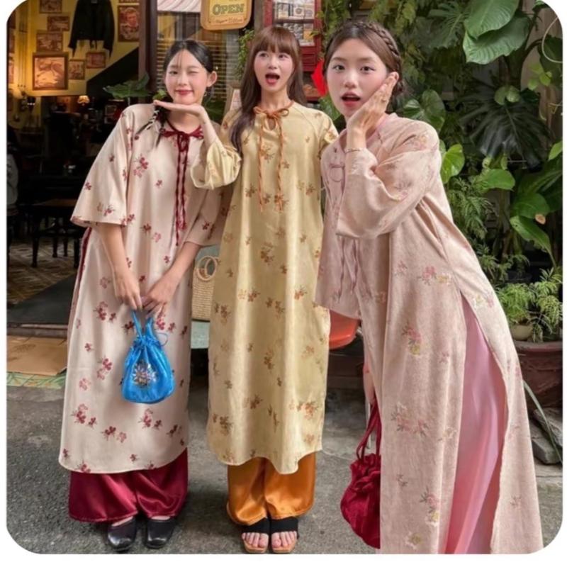 60-90KG ÁO DÀI TỬ KỲ VÀ QUẦN LỤA XINH YÊU bigsize vương ngọc hân Nữ Women  Dress