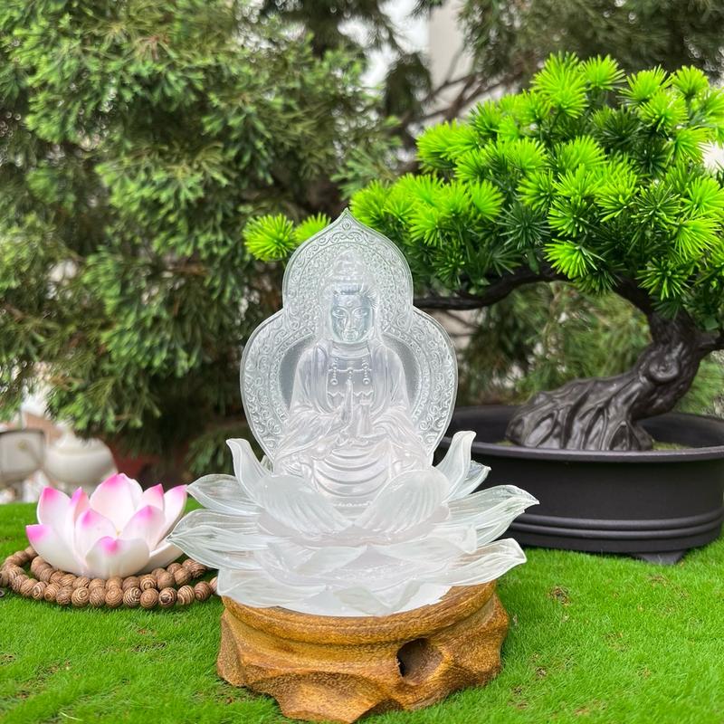 Tượng Quan Âm 2 mặt lưu ly tọa đài hoa sen trang trí bàn làm việc, ô tô Decor Decor Phòng Trang Trí Nhà 0