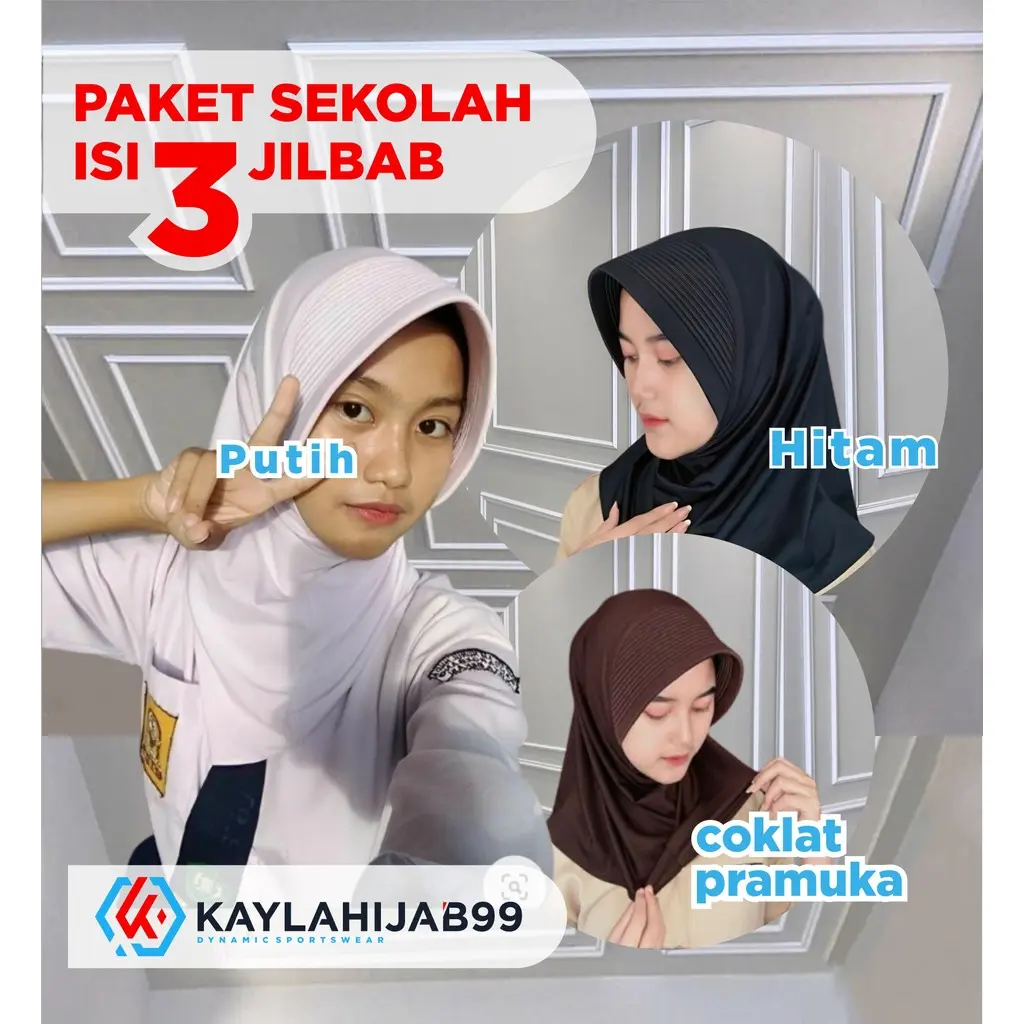 Paket hemat Hijab Sekolah beli 3 cuma 40ribuan jilbab Instan Muslim Kerudung sport Pramuka pet tebal Kaylahijab99 Coklat Hitam Putih