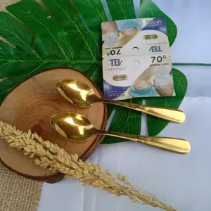 1lusin Sendok teh kopi GOLD SILVER dessert  puding mini Kecil panjang Gold Stainless Tebal