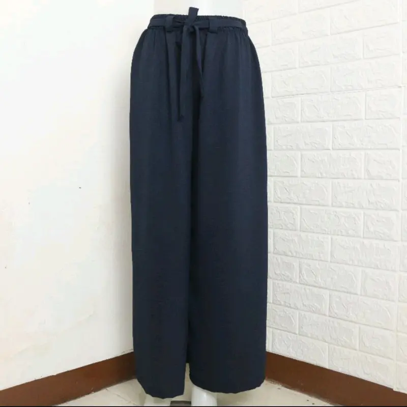 Celana Kulot Crincle airflow murah mewah Karet Nyaman Harian  Wanita  Crinkle  Bawahan Panjang Dewasa Linen Katun 1