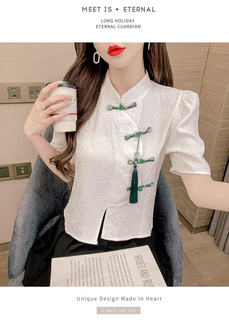 Product Introduction of Áo Sơ Mi Phong Cách Trung Quốc Hàng Mới Về, ngắn Tay Nữ, Bộ Sưu Tập Mùa Hè 2023, Thiết Kế Đẹp, Tay Phồng Độc Đáo Áo Có Nút Thắt Nút Trung Quốc Bất Đối Xứng 14