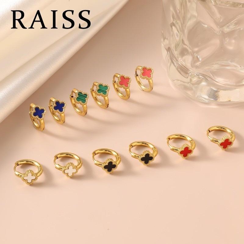  Khuyên Tai Vòng Bốn Lá Thiết Kế Đầy Màu Sắc Cổ Điển Phong Cách Hàn Quốc Thiết Kế Đơn Giản Được Làm Bằng Thép Titan Vàng 18k Không Gây Dị Ứng Không Bị Gỉ Sét 