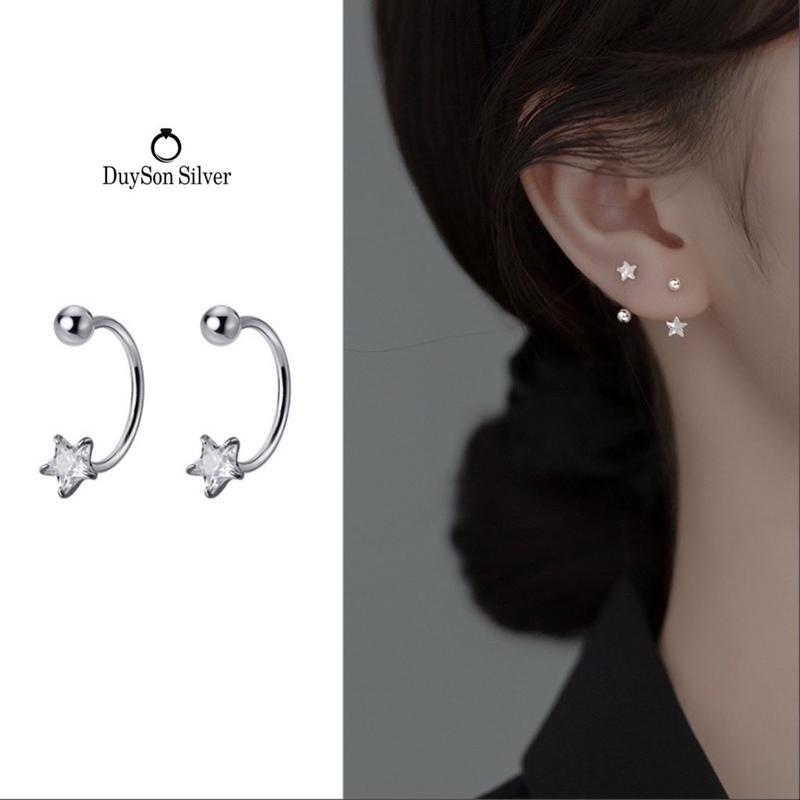 Bông tai bạc nữ hình ngôi sao chốt vặn DUYSON SILVER khuyên tai bạc Ý 925 mạ vàng cao cấp [KCBX18]