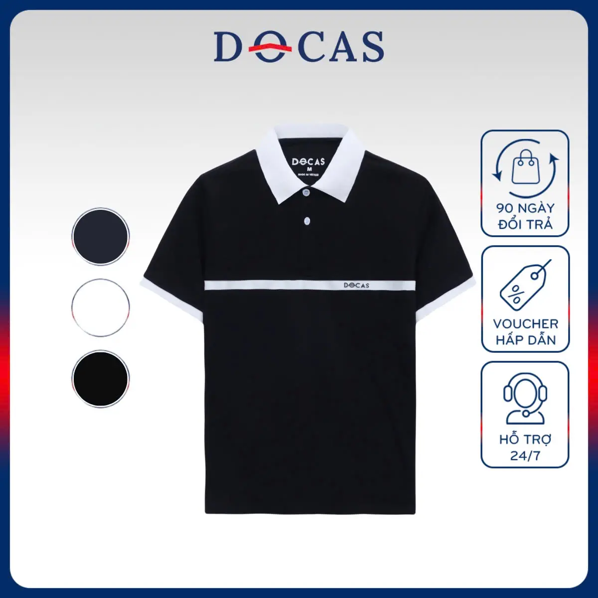 PO181224 Áo Polo Docas Contrast Stripe Vải Cotton CMC Form Regular Fit