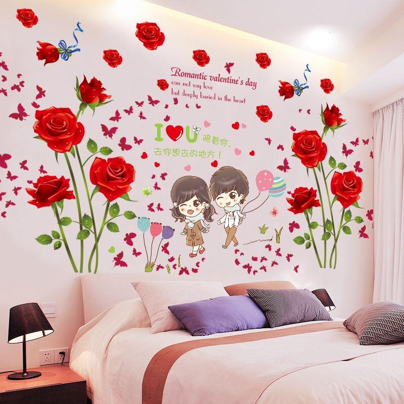  decal tranh dán tường hình hoa hồng và đôi cầm bóng Decor Phòng 