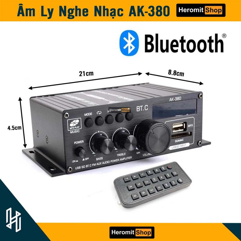 Âm Ly Mini Bluetooth HiFi 12V AK-380 Nghe Nhạc Bluetooth Usb Radio FM
