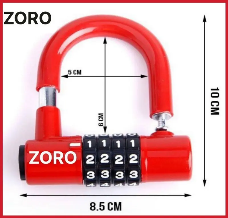 Ổ khóa mật mã 4 số ZORO dạng chữ U màu đỏ thay đổi mật mã theo ý muốn 1