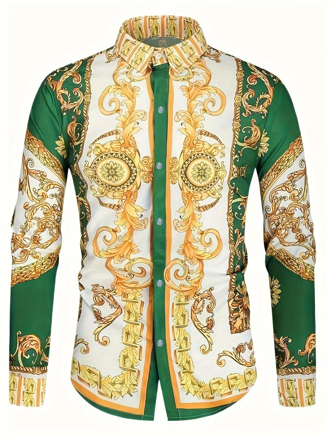Men's All Over Print Long Sleeve Shirt, Casual Button Collared Top for All Seasons, Fashion Men's Clothes for Daily Wear