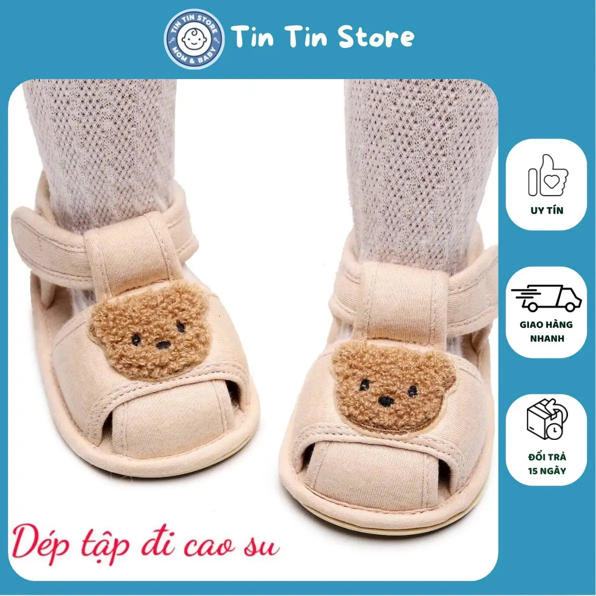 Dép tập đi hình gấu, thỏ đế cao su chống trơn trượt cho bé 0-18 tháng siêu cute, dễ thương