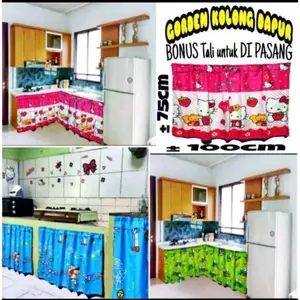 Selambu Kolong Dapur Ukuran 100cmx75cm Bonus Tali untuk Dipasang Gorden Kolong Dapur Motif Lucu