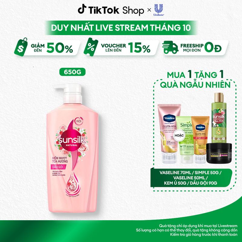 Dầu gội Sunsilk Natural thành phần thiên nhiên cho mái tóc tỏa hương và hỗ trợ Dưỡng Tóc giảm gãy rụng 650g [1]
