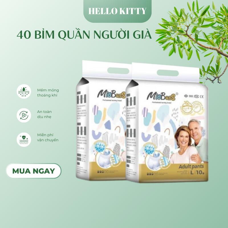 Combo 40 miếng (4 bịch mỗi bịch 10 miếng) bỉm quần người già Miobuss thấm hút tốt, đủ size M/L/XL từ 40-70kg
