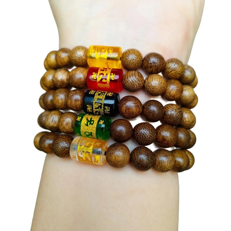 Ưu đãi vòng tay gỗ trầm tốc vườn size hạt 8 li mix charm Ommani Padmehum ngũ hành Kim Mộc Thủy Hỏa Thổ phù hợp cho người dưới 60kg đeo tay Trang Sức Tốc Vườn Shop thời trang phụ kiện nam nữ 2024 Ong