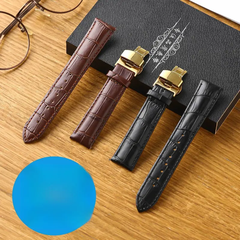 Dây Đeo Đồng Hồ Bằng Da, Hàng Thật, Unisex, Da Bò Lớp Một, Khóa Chốt, Thiết Kế Hình Bướm, Phong Cách Cổ Điển, Không Thấm Nước, Vòng Tay, Da Cá Sấu, Có Thể Đeo Cho Tất Cả Các Loại Đồng Hồ, Phong Cách Song Song 1