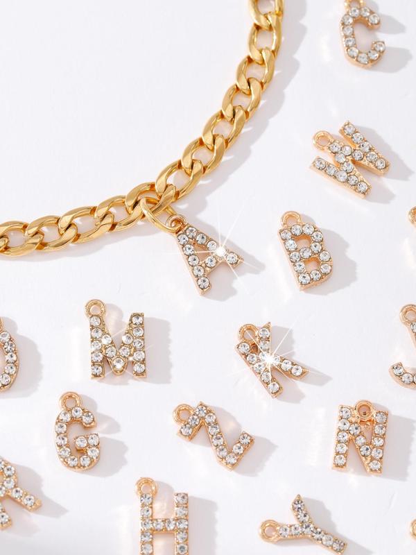 Fashion Elegant Rhinestones Decor Letter Charm Chain Anklet For Women, Casual Foot Jewelry For Beach Vacation, Stainless Steel Fashion Accessories For Women 2