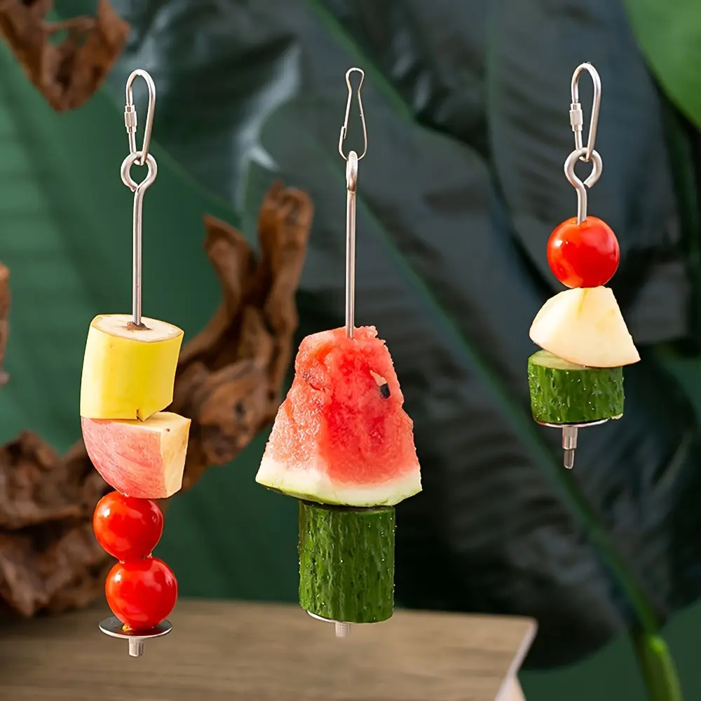 Stainless Steel Bird Feeder with Fruit Fork - Ideal for Parrots, Rabbits & Squirrels - Durable Cage Accessory